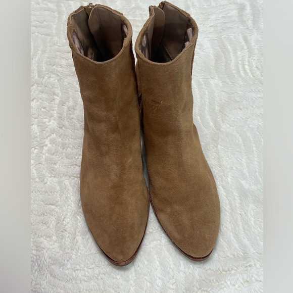Anthropologie Suede Ankle Boots Embroidered Mesh Panel Block Heel Boho Size 8 - Picture 4 of 15
